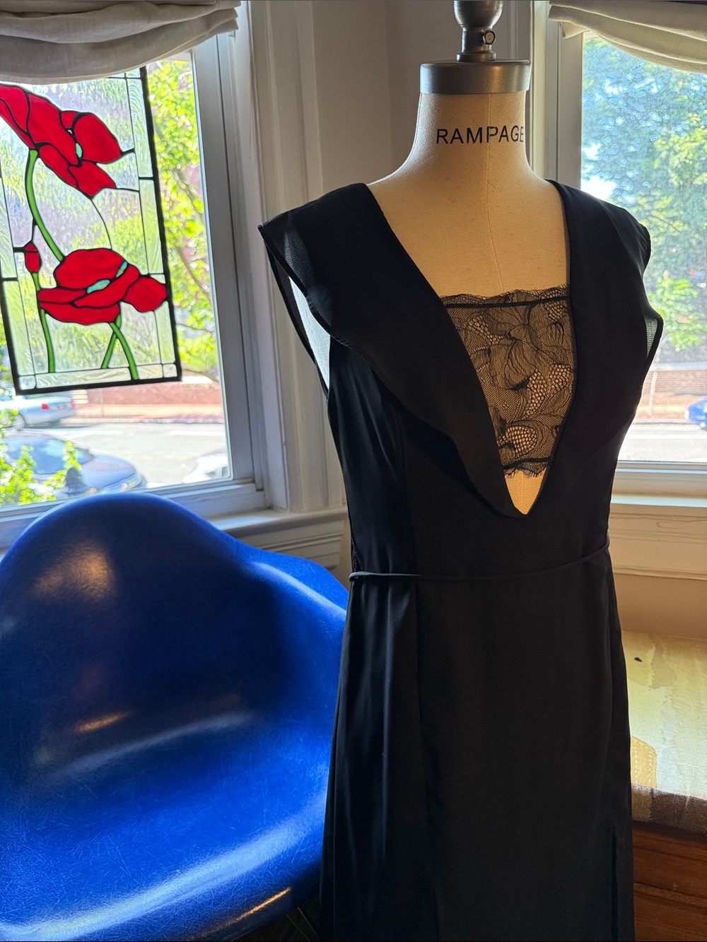 Topshop Black Lace-Detail V-Neck Evening Dress lace